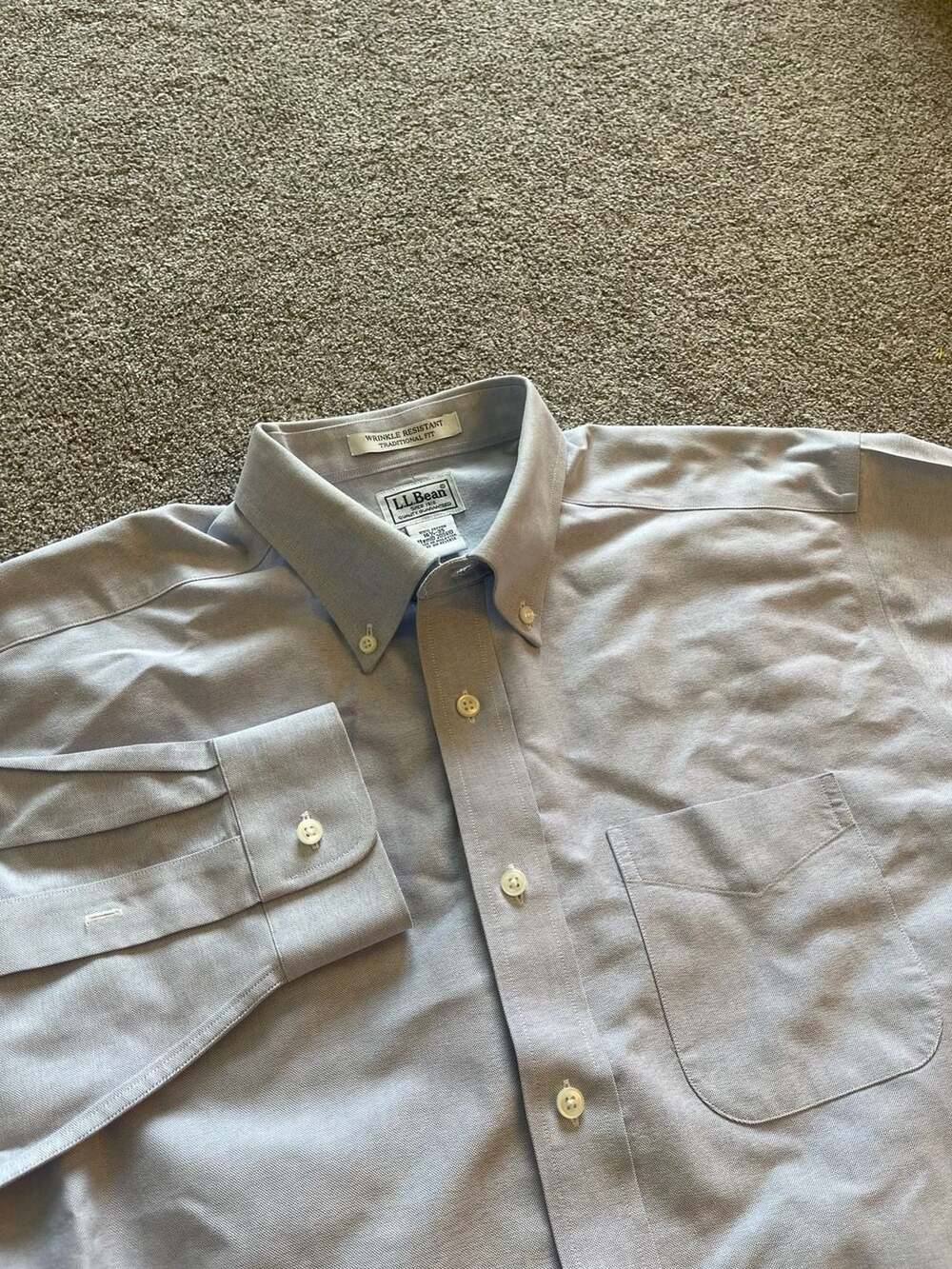 LL Bean Wrinkle Resistant Mens Light Blue Long Sleeve Dress Shirt 16.5-35